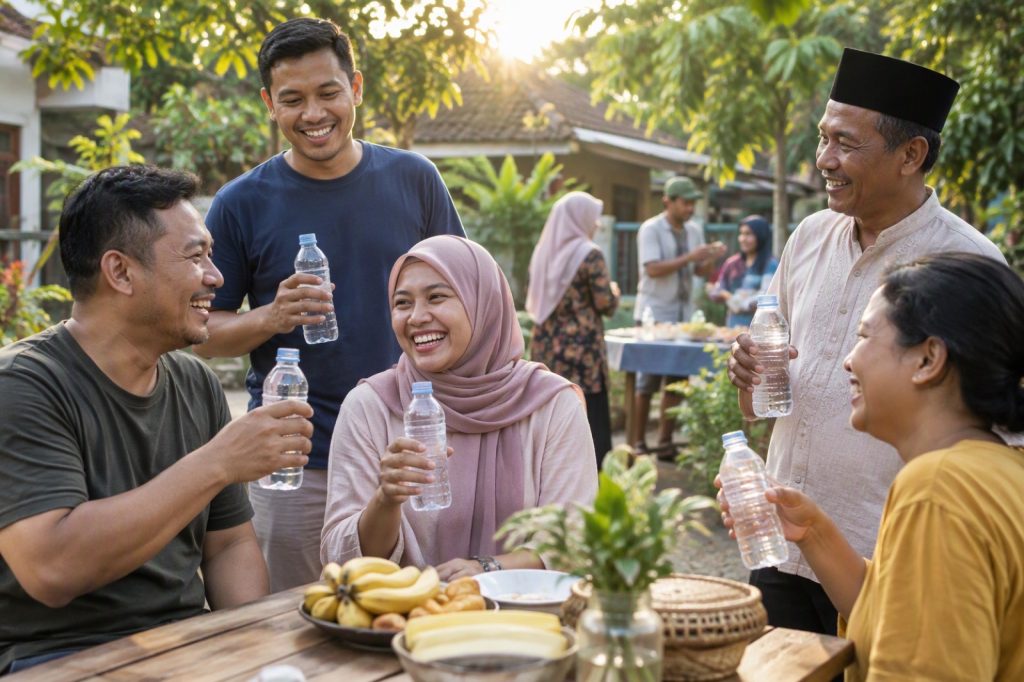 Portofolio website Kaffilah, ilustrasi komunitas yang berbagi air minum